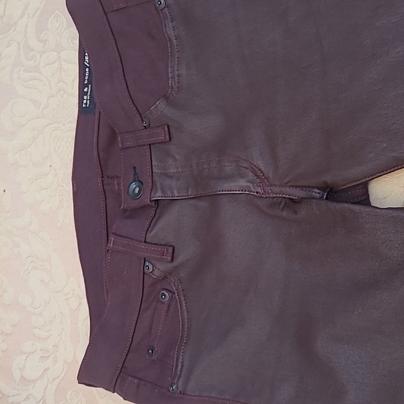 Rag & Bone "Hyde" Half Lamb Leather Half Denim Skinny Jean Burgundy 28 - Picture 3 of 6